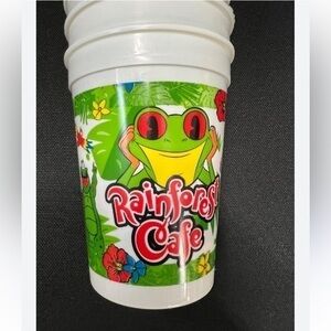 Rainforest Cafe Kids Cup Frog Hawaiian Floral Print Green White Bundle of 3